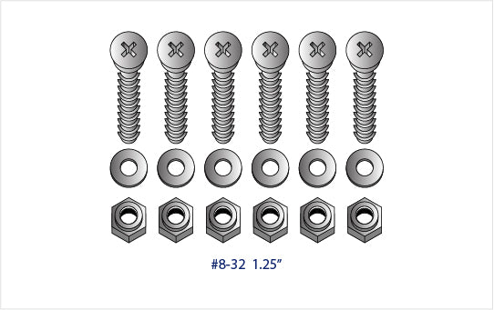 GRADE 2 TITANIUM #8-32 FLAT HEAD MACHINE SCREWS W/ WASHERS &amp; LOCKNUTS (PACK OF 6)