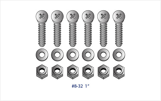 GRADE 2 TITANIUM #8-32 FLAT HEAD MACHINE SCREWS W/ WASHERS &amp; LOCKNUTS (PACK OF 6)