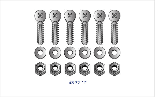 GRADE 2 TITANIUM #8-32 FLAT HEAD MACHINE SCREWS W/ WASHERS &amp; LOCKNUTS (PACK OF 6)