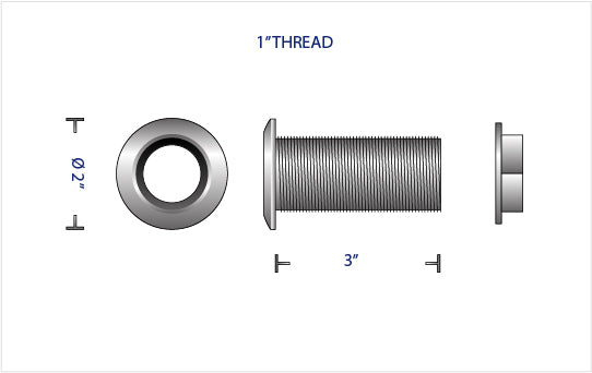 TITANIUM 1.00&quot; THRU-HULL FITTING WITH Ti FLANGED NUT