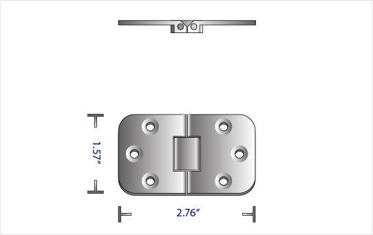 TITANIUM 2-PIN FLUSH MOUNTED 180° WELDED HINGE (2.76” x 1.57”)